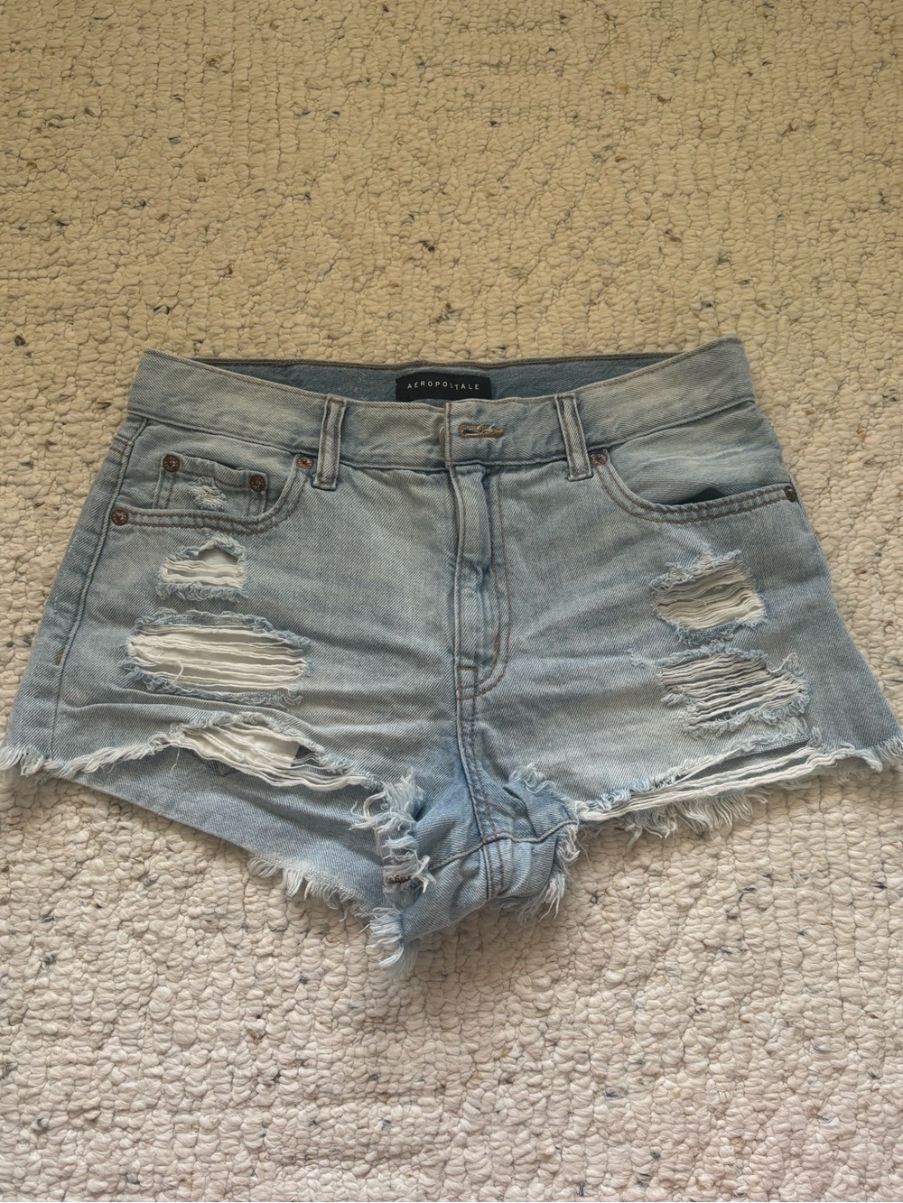 Aeropostale Light Wash Distressed Denim Cutoff Shorts
